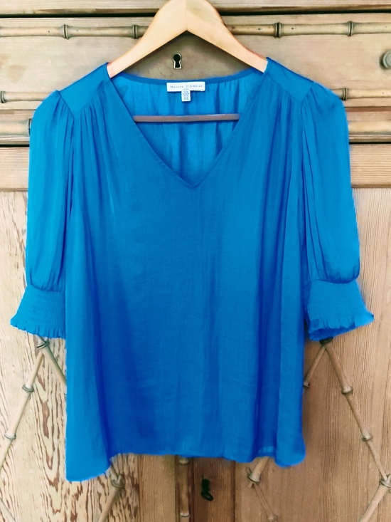 Maison D' Amelie Tops - Maison d' Amelie Vibrant 2026 Trending Blue V-Neck